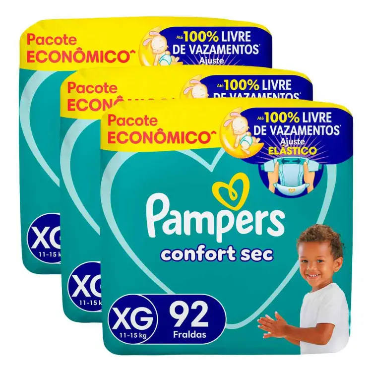 Kit Fralda Confort Sec XG 3 Pacotes de 92 Unidades