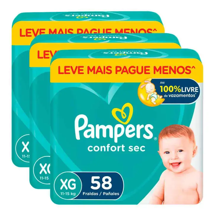 Kit Fralda Confort Sec XG 3 Pacotes de 58 unidades